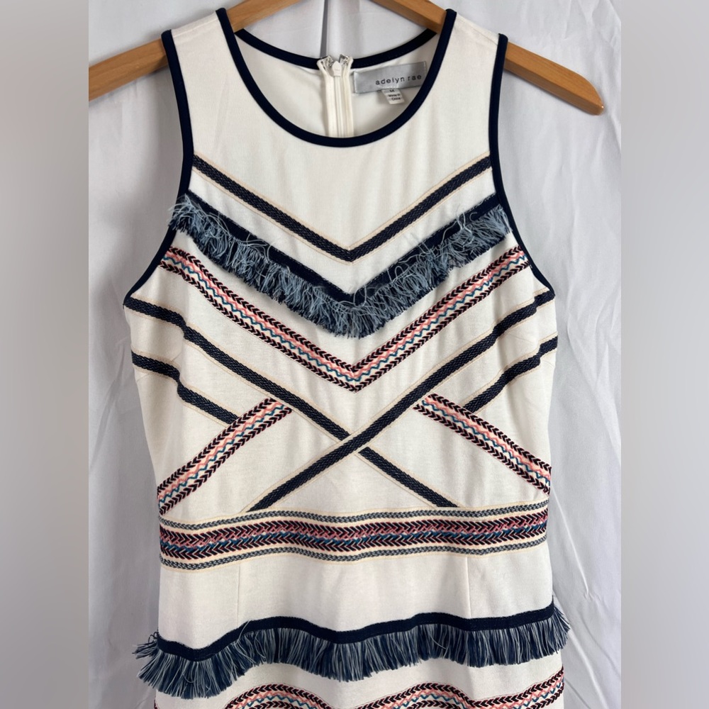Adelyn Rae- Blue and White Fringe Dress - Picture 4 of 7